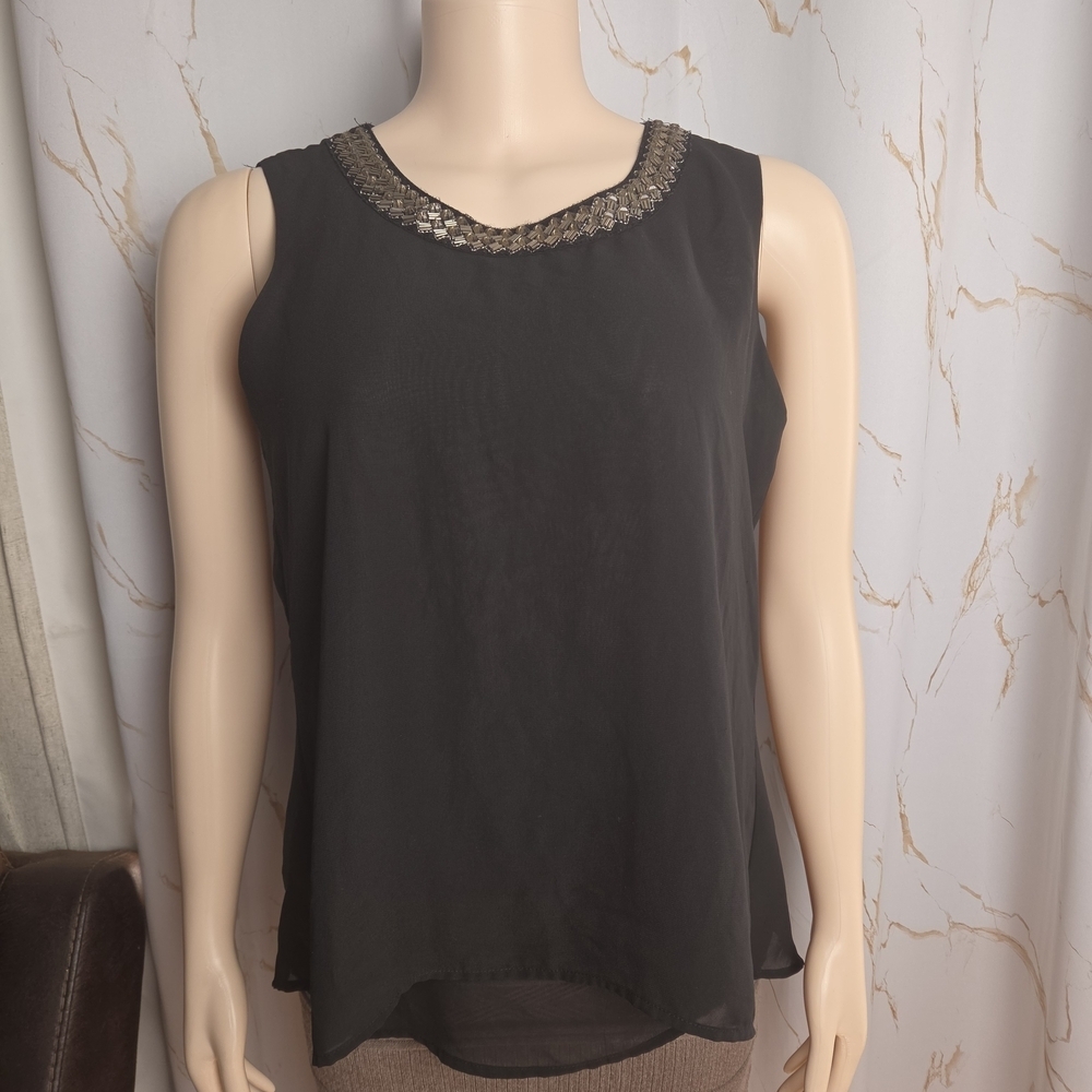Embellished Black Sleeveless Womenâs Top